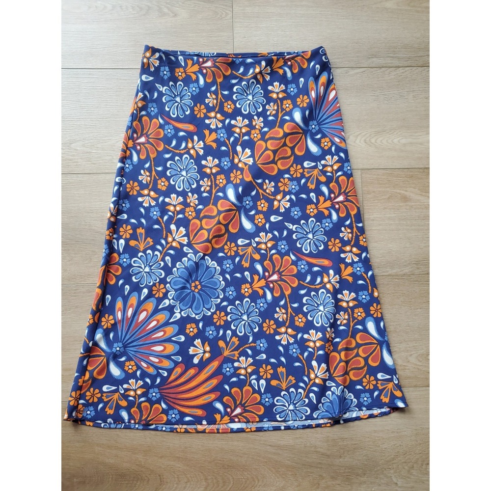 Sigrid Olsen Blue Orange Floral Paisley Midi Skirt, Medium